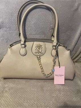 Juicy Couture Taupe Faux-Leather Chain-Accent Shoulder Bag New With Tags